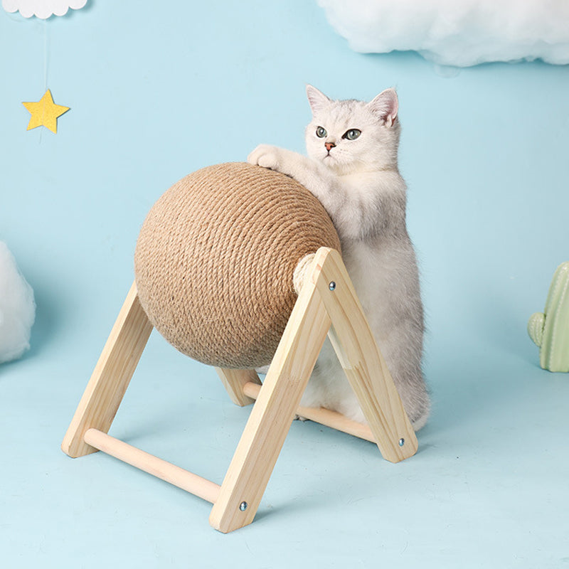 Cat Wooden Scratching Post Interactive Sisal Pet Scratching Ball