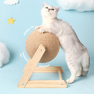 Cat Wooden Scratching Post Interactive Sisal Pet Scratching Ball