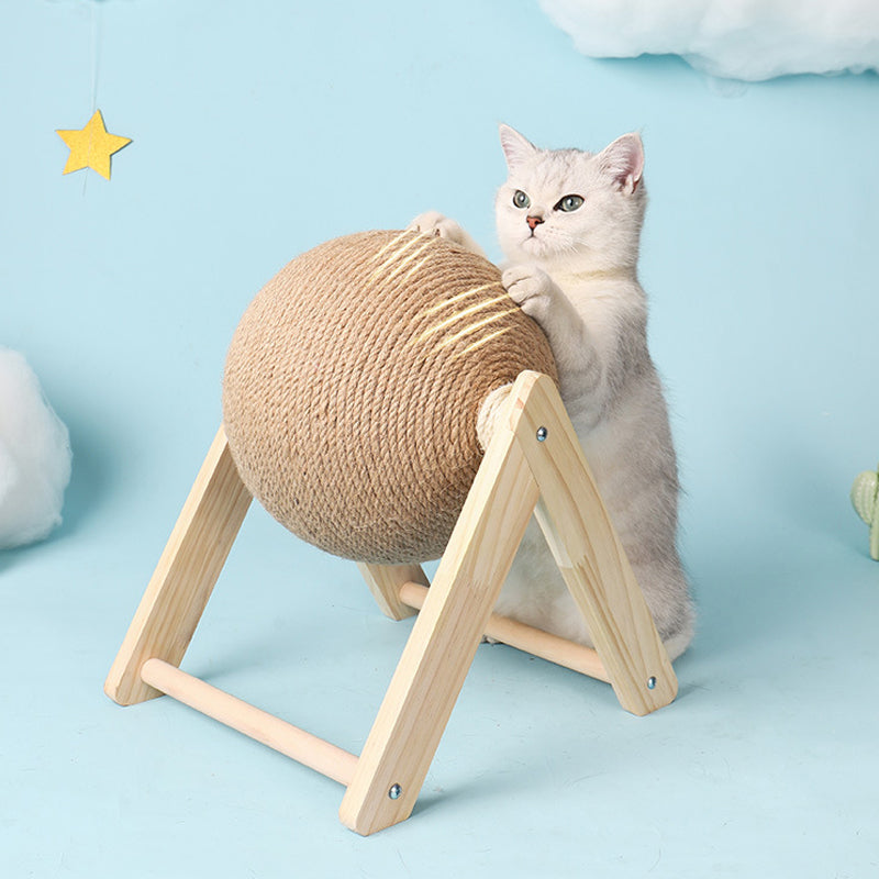 Cat Wooden Scratching Post Interactive Sisal Pet Scratching Ball