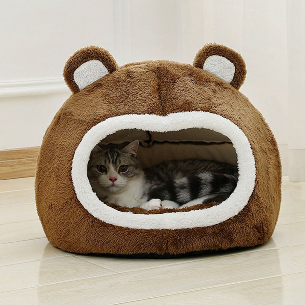 Funny Cat Bed Warm Pet House Soft Long Plush Kitten Tent Cave