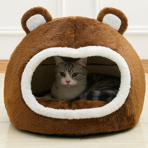 Funny Cat Bed Warm Pet House Soft Long Plush Kitten Tent Cave