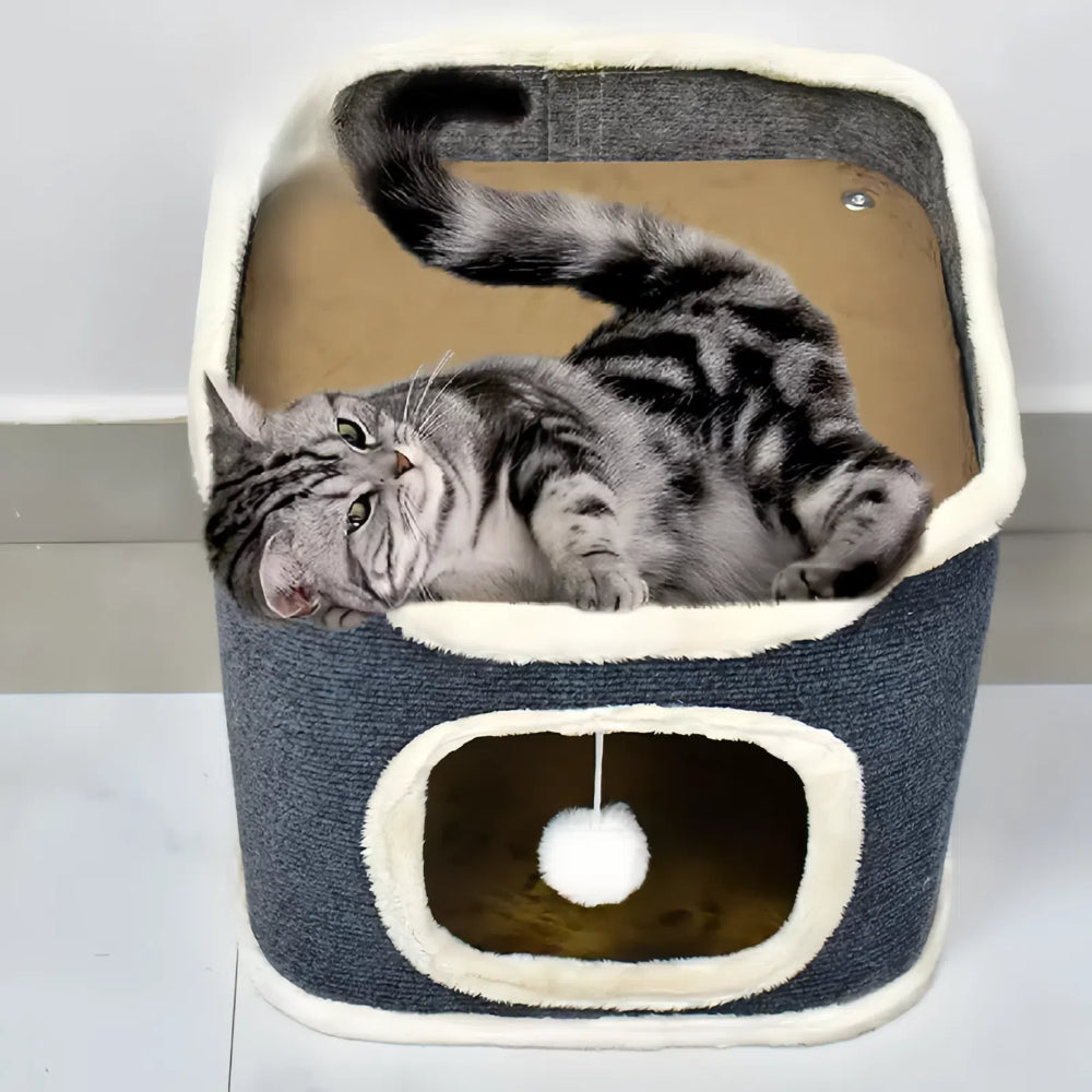 Cozy 3-Tier Cat Bed with Soft Mat and Plush Hideaway