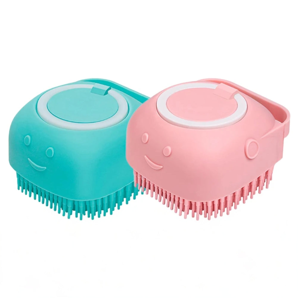 Dog Bathing Brush Pet Massage Brush Shampoo Dispenser Soft Silicone Brush