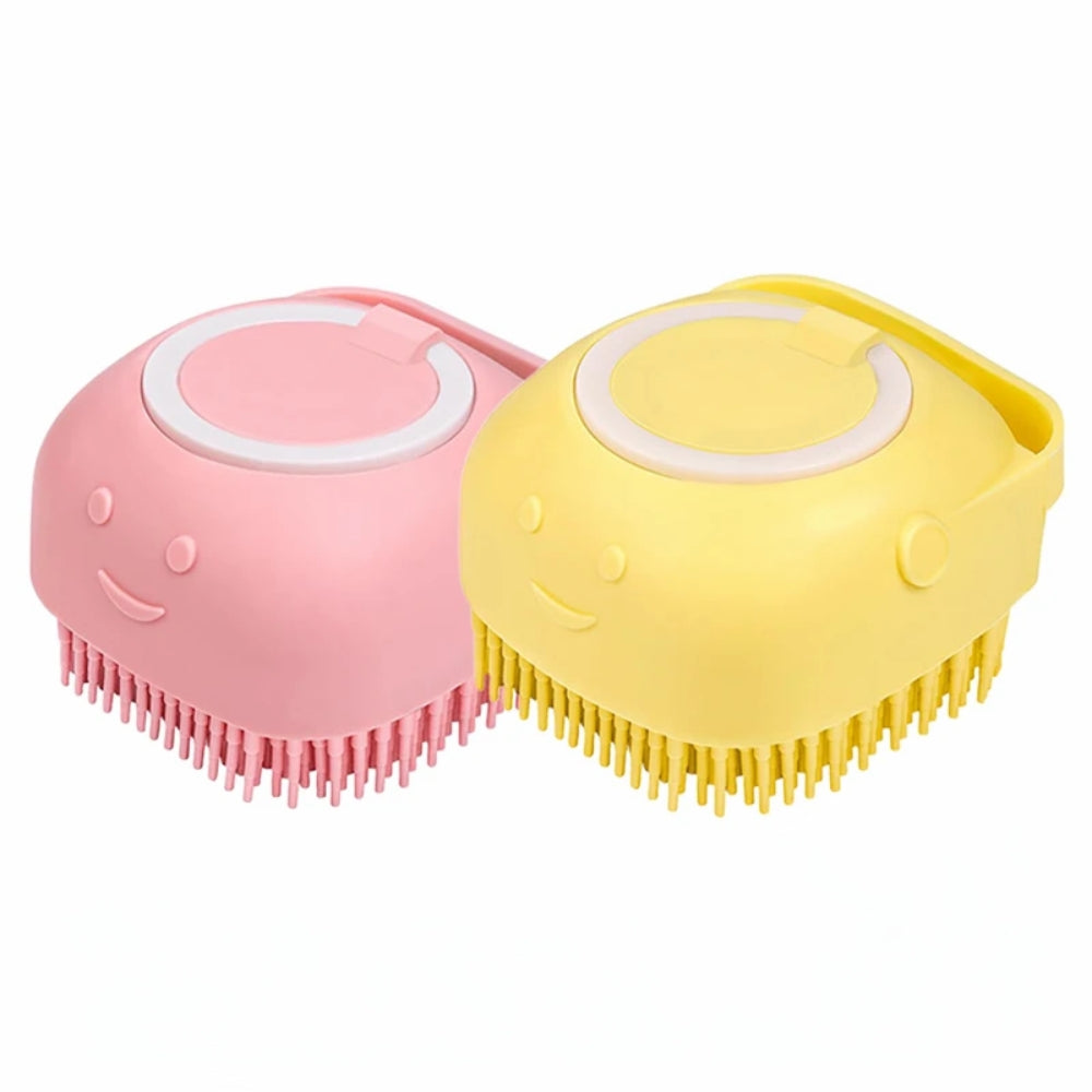 Dog Bathing Brush Pet Massage Brush Shampoo Dispenser Soft Silicone Brush