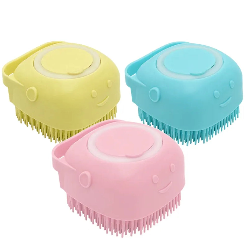 Dog Bathing Brush Pet Massage Brush Shampoo Dispenser Soft Silicone Brush