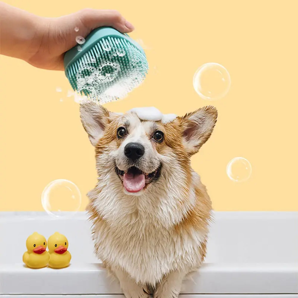 Dog Bathing Brush Pet Massage Brush Shampoo Dispenser Soft Silicone Brush