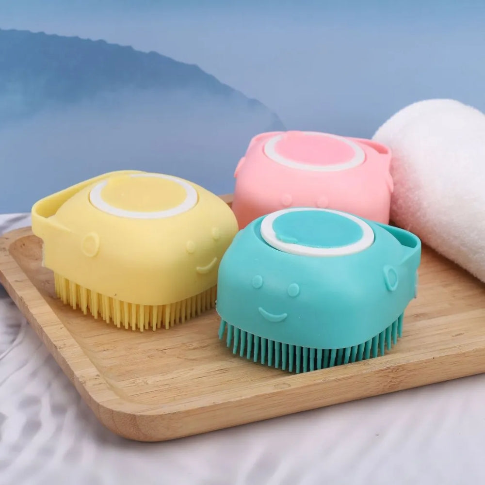 Dog Bathing Brush Pet Massage Brush Shampoo Dispenser Soft Silicone Brush