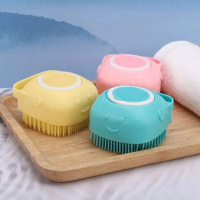 Dog Bathing Brush Pet Massage Brush Shampoo Dispenser Soft Silicone Brush