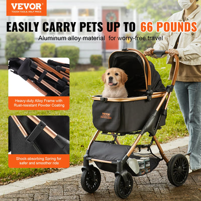 VEVOR 66 lbs Pet Foldable Stroller for Small to Medium Dogs