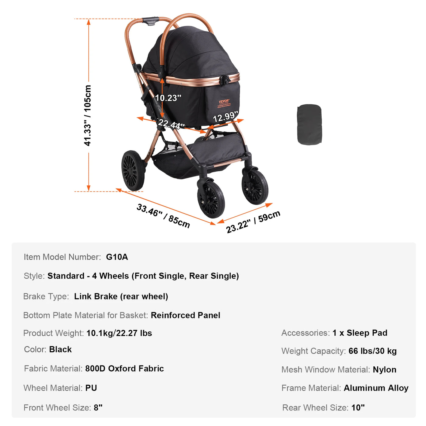 VEVOR 66 lbs Pet Foldable Stroller for Small to Medium Dogs